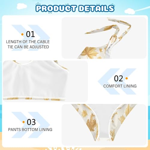 KLL Vintage Golden Glitter Maple Leaves Girls 2 Pieces Bikini Set Quick-Dry Swimsuits Swimming Suits Cute Shoulder Strap4