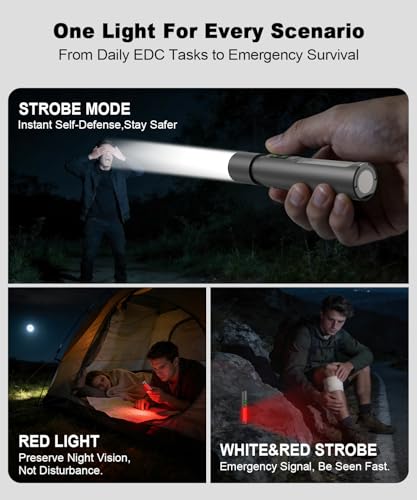 Image of Small Powerful Flashlights,LED Pocket EDC Flashlight Rechargeable with Magnetic Base&Hanging Loop,1500 High Lumens,Dual Switch,COB Red Light,7 Modes,USB C Flash Light for Home Emergency Car Camping2PC