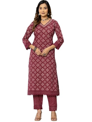 Image of Amayra Women's Cotton Printed Straight Kurta with Pant and Dupatta Set