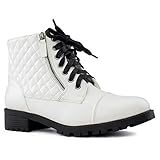 RF ROOM OF FASHION Women's Lug Sole Quilted Combat Boots w Pocket WHITE Size.7