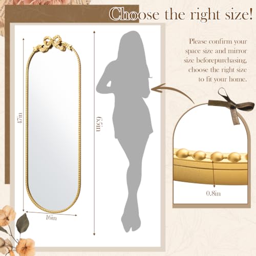 Image of Vercraft Gold Bow Mirror 47 inch X 16 inch Vintage Arched Vanity Wall Decorative Mirror with Metal Frame Antique Baroque Bow Decor for Home Dressing Table Entryway Bathroom Hallway Living Room