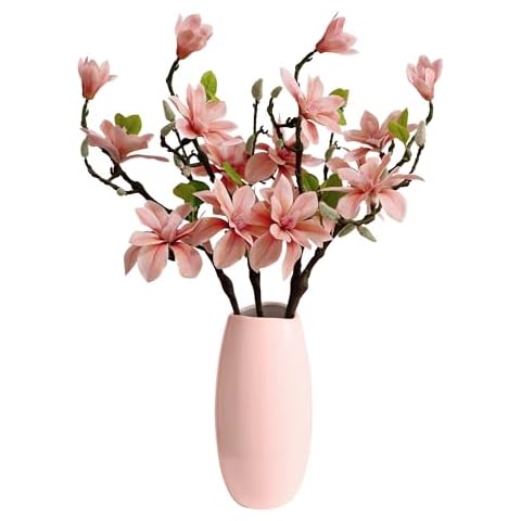 cn-Knight 4pcs Magnolia Flowers Artificial, 22 Inch Faux Magnolia Stems with Buds and Leaves, New Desgin Premium Artificial Magnolia Branches for Home Decor Wedding, Dusty Pink Cover