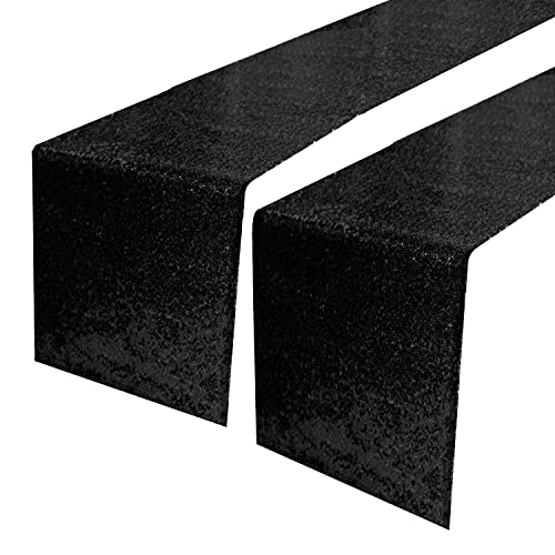 JYFLZQ Black Sequin Table Runners 12" x 108" Pack of 2 Sparkly Metallic Table Runner Glitter Sequin Runner for Table Birthday Party Event Decorations