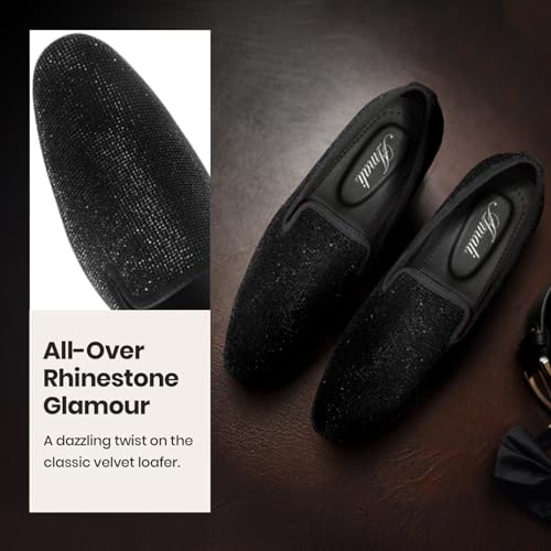 Image of Amali Men's Embellished Velvet Tuxedo Loafers, Smoking Slippers | Velvet slip-on smoking slippers with embellished upper for tuxedos, weddings and formal occasions