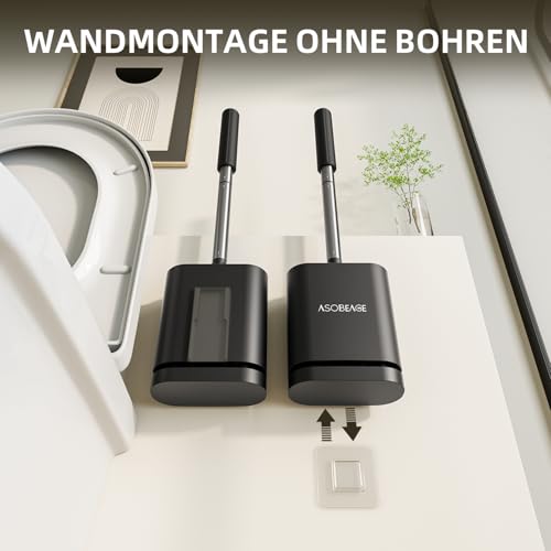 ASOBEAGE Silikon Toilettenbürste: Flexibler Kopf, Edelstahlgriff, Wandmontage, schnell trocknender Halter für die Reinigung des Badezimmers (Schwarz)