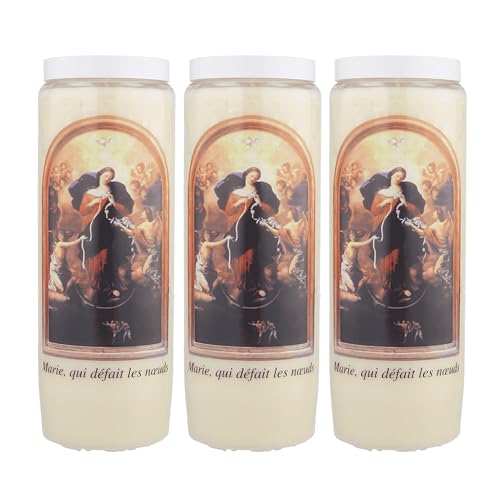 Lot de 3 Bougies de Neuvaine de Marie qui défait les noeuds 17,5 cm - Bougie Neuvaine - Culte...