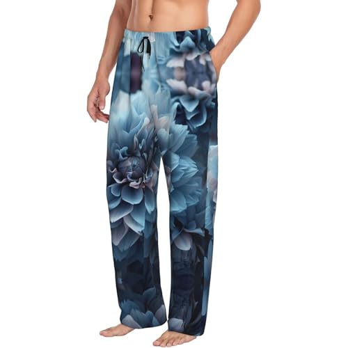 Turquoise Teal Floral Print Lounge Waistband Drawstring Mens Pajama Pants Fashion Custom Sleepwear2