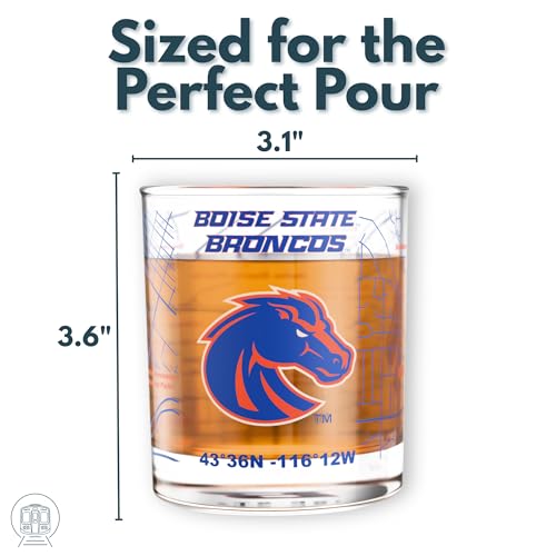 Image of Greenline Goods - Boise State University Broncos College Whiskey Glasses (Set of 2), 10 oz - Full-Color Logo + Campus Map