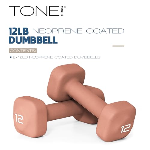 Tone Fitness Neoprene Dumbbell Weight Pairs with Anti-Roll Square Head | Multiple Options