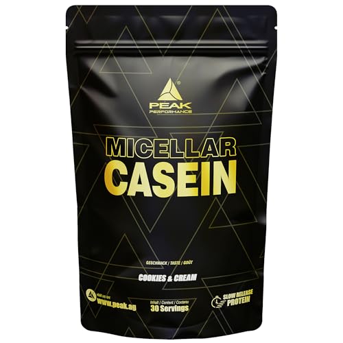 PEAK Micellar Casein - 900g Geschmack Cookies & Cream I 30 Portionen I Pulver I Proteinquelle: Milchprotein I fettarm I Muskelaufbau I mit Sättigungseffekt & Zusatz von Laktase
