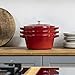 STAUB Cast Iron Set 4-pc, Stackable Space-Saving Cookware Set, Dutch Oven, Skillet, Grill Pan with Universal Lid, Made in France, Cherry