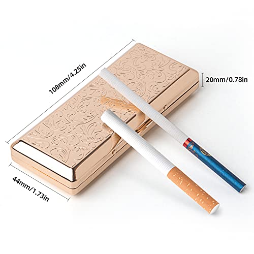 Image of Metal Cigarette Case - Women's and Men's, Portable Double Sided Spring Clip, Holds 10 Cigarettes 100mm, Suitable for Self-Sealed Cigarettes (Vines Gold)