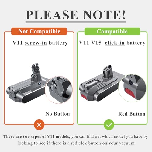 Premium V11 V15 Click-in Battery Replacement for Dyson [Not for Screw-in Type] 25.2V Compatible with SV15 SV16 SV17 SV22 SV28 SV29 SV47 V15 Detect Part No. 970938-01 970425-01