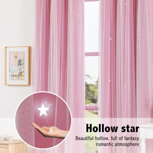 Image of indistar Star Cutout Kids Window Blackout Curtains for Girl Bedroom Window Room Darkening Curtains & Drapes Baby Nursery Curtains (2 Panel,35Wx80L inch,Pink)