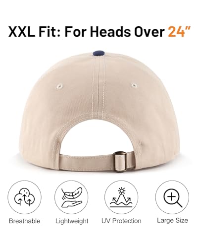 Image of XXL Baseball Cap For Big Heads, Soft Crown Washed Dad Hat, Oversized Denim Cap For Men Women Golf, Travel, Daily Wear