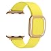 Produktbild MaKer Roségold Modernes Schnalle Lederarmband Kompatibel mit Apple Watch Series 5/4/3/2/1-S/M (44mm/42mm,Gelb)