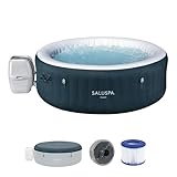 Bestway SaluSpa Miami AirJet 4-6 Person Inflatable Hot Tub Round Portable Outdoor Spa with 140 AirJets and EnergySense Energy Saving Cover, Dark Green
