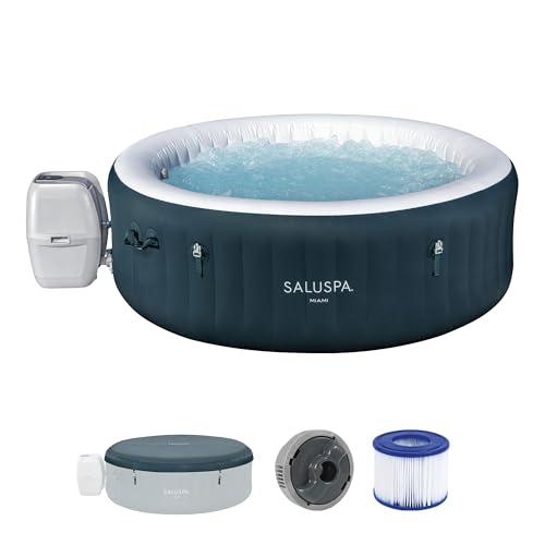 Bestway SaluSpa Miami 4 to 6 Person Inflatable Hot Tub, Round Energy-Efficient Portable Outdoor Spa with 140 AirJets, 77' x 26'