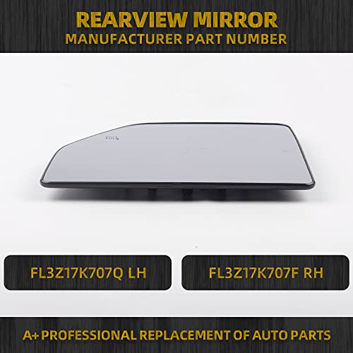 Dasbecan Fl3Z17K707Q Left Side Mirror Glass Compatible With 2015-2018 Ford F150 Truck 2017-2018 Ford F250 F350 Super Duty F450 F550 Truck Fl3Z17K707 Fl3Z17K707F Glass Heated With Backing Plate #TOP1