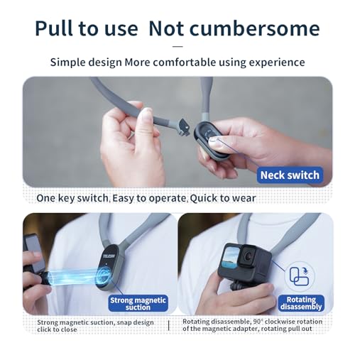 TELESIN Plus Magnetic Neck Mount for Go Pro Phone Holder, Quick Release POV Video Vlog Flexible Angle Necklace Holder for GoPro Hero 13-5 Insta360 X5 X4 X3 Osmo Nano Action 3 4 5 Pro 6 iPhone Android