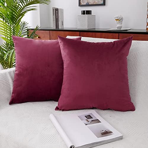MoonRest - Pack of 2, Velvet Decorative Pillow Cover Set, Cozy Soft with Hidden Zipper Solid Color for Sofa Bedroom Car Couch Throw Pillow 20 x 20 Burgundy