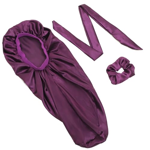 Bonnet de nuit long satin pour éviter les nœuds des cheveux longs au réveil