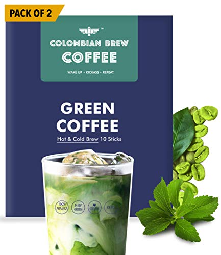 Colombian Brew Coffee Powder Green Coffee Powder, Hot & Cold Brew 10 Sticks, Pack of 2 (for Weight Loss)