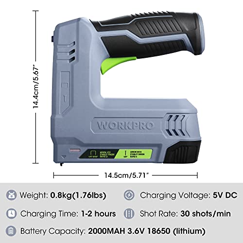 Image of WORKPRO 2-in-1 Electric Cordless 3.6V Power Staple and Nail Gun, 2.0Ah Battery Powered Stapler for Upholstery, Carpentry, Crafts, DIY, Including USB Charger Cable, 2000PCS of Staples and Nails, Grey