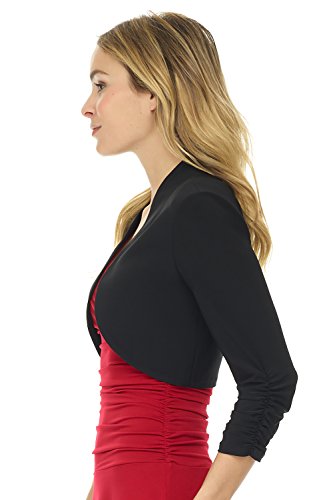 Rekucci Women's Chic Soft Knit Stretch Bolero Shrug with Ruched Sleeves2