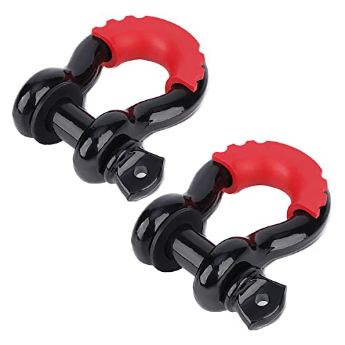 Off Road Boar D Ring Shackles 3/4" (2 Pack) - Tow Shackles 44,000Lb Break Strength, Heavy Duty D Ring With Isolator & Washers, Tow Rope Shackles For Vehicle Recovery, Winch Accessories (Red/Black) #TOP2