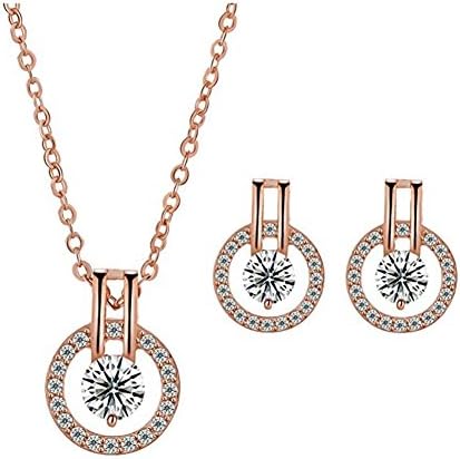 18k Platinum or Rose Gold Plated Austrian Crystal Circle Necklace Pendant with 18" Chain (Rose-2)
