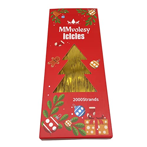 MMvolesy 2000 carámbanos dorados de oropel para árbol de Navidad, guirnaldas de flecos de papel de aluminio, decoración del hogar de invierno para fiestas, cumpleaños, bodas, tamaño del paquete: 100