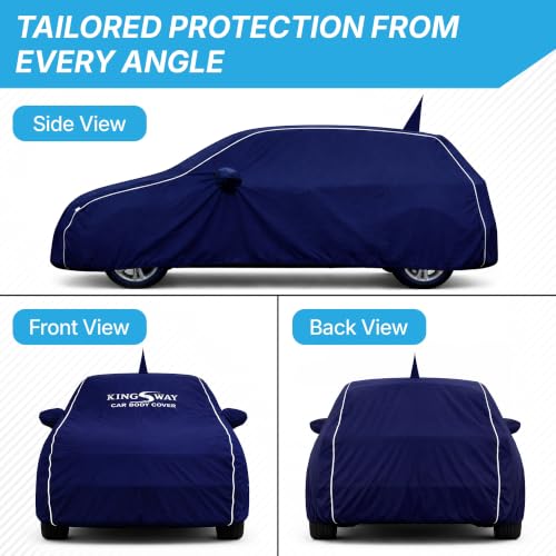 Image of KINGSWAY Super Waterproof Car Cover Only with Hyundai Elite I20 (Year 2014 to 2017 - All Model) | Mirror and Antenna Pockets | All Weather Car Body Cover with Silver Piping | Blue
