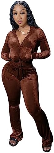 Womens Velour Hoodie Jogger Tracksuit Two Piece Outfits for Women, Long Sleeve Full-Zip Up Crop Tops Jacket Flared Pants Matching Set Sportswear Jogging Sweatsuit Pockets Patchwork Glitter Stripe