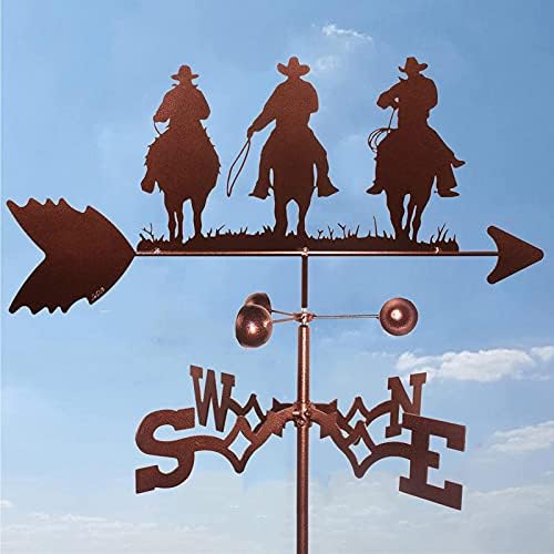 Guomipai Outdoor Weather Vane,Metal Iron Wind Vane Spray Paint Sheds Yard Roof Barns Decoration Garden Stake Weather Vane Professional Measuring Tool -Three Cowboys