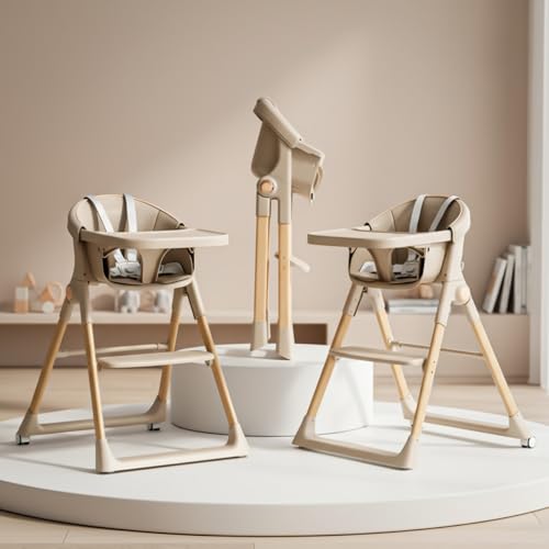 Image of Baybee 3-in-1 Premium Convertible High Chair for Kids, Babies & Toddlers | Foldable Baby Feeding Chair with 5-Point Safety Harness, Adjustable & Removable Tray, Easy-to-Clean Design | Portable Dining Chair (Beige)