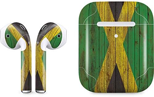 Skinit Decal Audio Skin Compatible with Apple AirPods 2 - Jamaican Flag Dark Wood Design