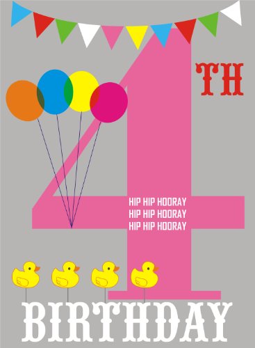 Claire Giles Hatful of Happy Age 4 Birthday Card - Pink
