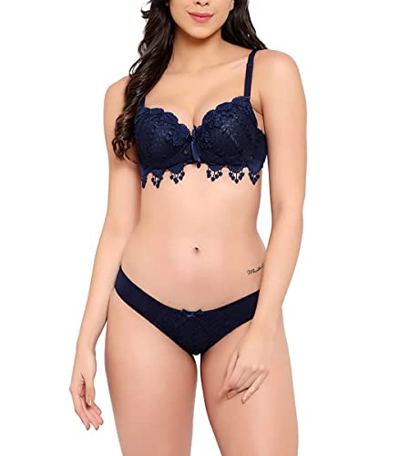 Image of Brachy Women Elegant Lace Push Up Bra Panty Set Bridal Set Underwired Lingerie Set for Women Solid Padded Set Honeymoon Bikini Set