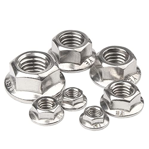 Preisvergleich Produktbild Sechskant-Flanschmuttern M3 M4 M5 M6 M8 M10 M12 M16 M20 304 Edelstahl Zacken Automatische Sicherungsmutter DIN6923 Gezahnter Spinlock-M10 X 10 Stück