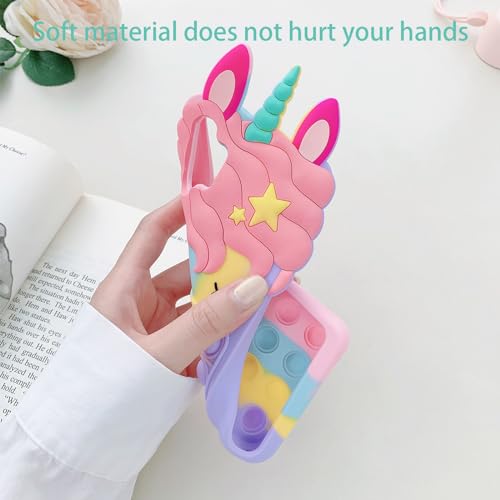 for Galaxy A14 5G Phone Case for Girls Women, Case for Samsung A14 Cute Cartoon Silicone Bubble Push Pop Kawaii Funny Toys with Strap Shockproof Protective Case for Samsung Galaxy A14 5G - Rainbow