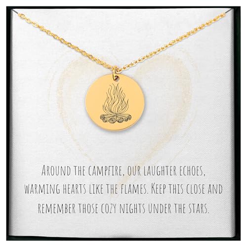 Custom Campfire Necklace - Personalized Engraved Fire Pit Pendant Jewelry, Sentimental Outdoor Charm Gift for Women and Men, Cozy Campfire Memories Necklace for Nature Lovers