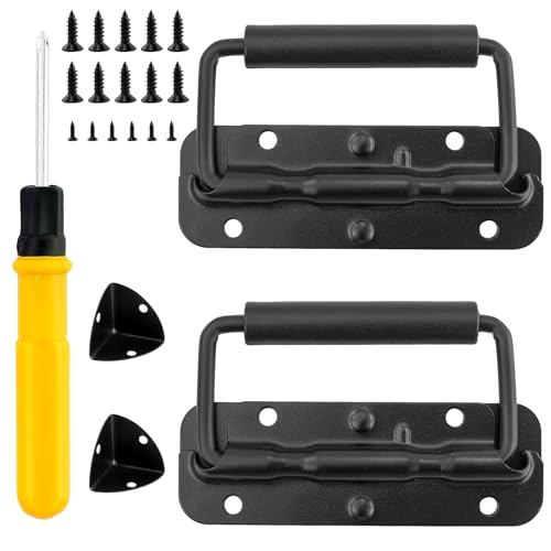 REBECCAHOWARD 15 Pièce Kit de Transport Poignée avec vis,angle d'enroulement et Tournevis,Poignée en acier inoxydable,Poignée Caisse Pliable,Poignées de Coffre à Ressort,Pour Boîte à outils