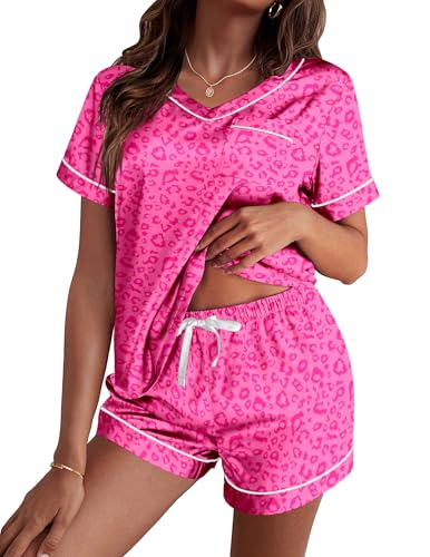 Image of Ekouaer Silk Pajama for Women Short Sleeve Satin Pj Set Two Piece Soft Sleepwear Loungewear S-XXL