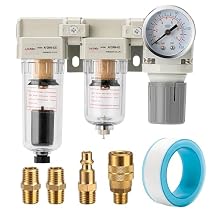 Air Pressure Regulator 1/4 NPT,Air Compressor Water Separator0-150PSI,Air Compressor Dryer Auto Drain+Manual Drain-Double Air Filters