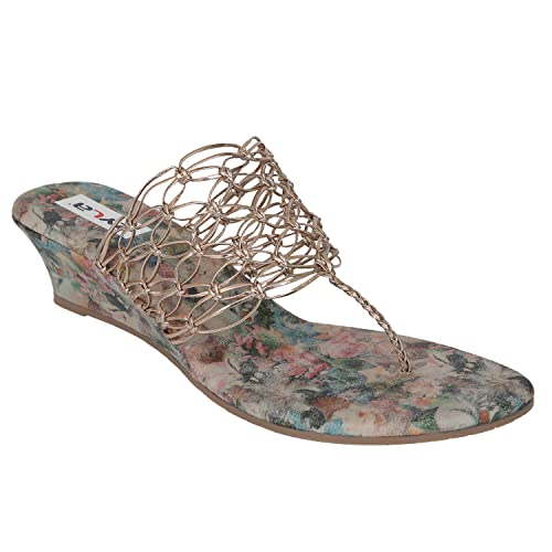 Image of Zyla Women Rose Gold Woven Design Wedges