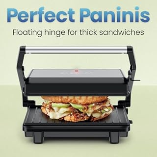Chefman Panini Press, Indoor Grill and Gourmet Sandwich Maker, Nonstick Plates Open 180 Degrees, Floating Hinge for Thick Bread and Rolls, Stainless-Steel Finish with LED Indicators, 2 Slice - Black