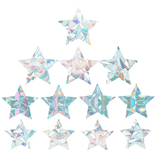 Image of GORGECRAFT 12PCS Star Window Clings Glass Decals 3D Sun Catcher Stickers Non Adhesive Prism Vinyl Film Static Anti-Collision Alert Decal for Prevent Birds Strikes