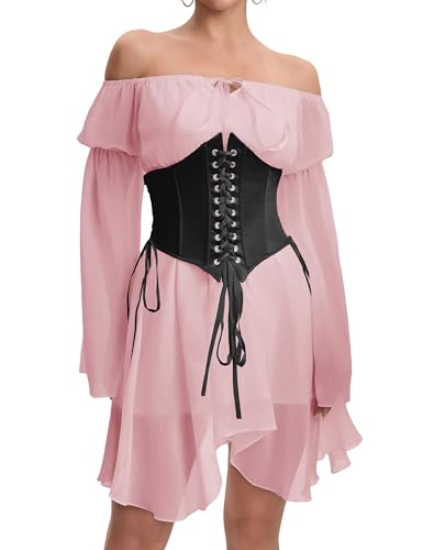 Image of Womens Corset Dresses Off Shoulder Bell Sleeve Casual Party Fairy Two Piece Outfits Bustier Dress
