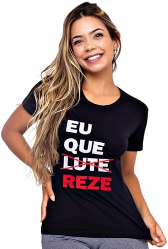 Babylook Camiseta Bordada Eu que Lute Religiosa Católica